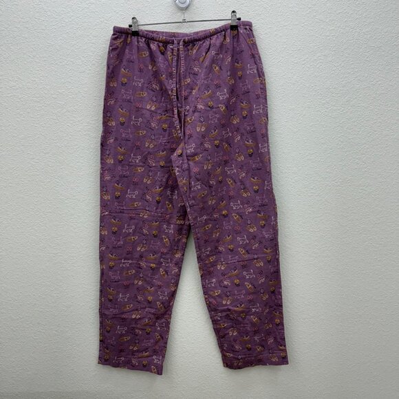 LL Bean Cat Dog Flannel Pajama Cotton Sleep Drawstring Pants Womens size XL Tall - Picture 1 of 7